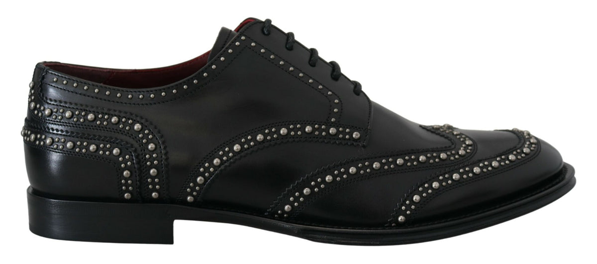 Dolce & Gabbana Schwarzes Leder Derby Kleid Nietenschuhe