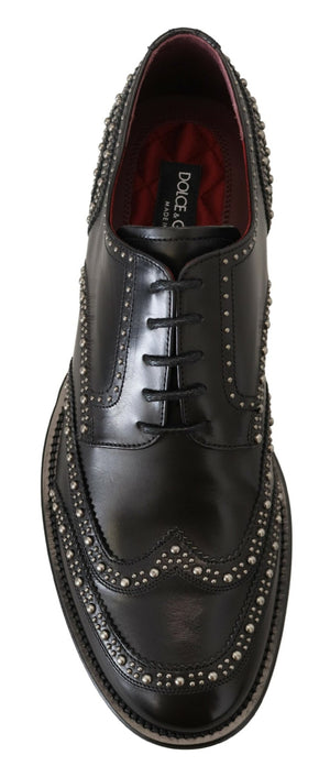 Dolce & Gabbana Schwarzes Leder Derby Kleid Nietenschuhe