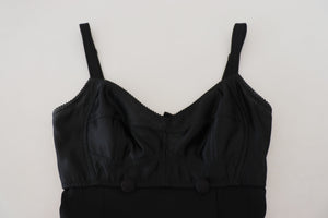 Dolce & Gabbana Schwarzes Stretch-Minikleid aus Wolle in Passform