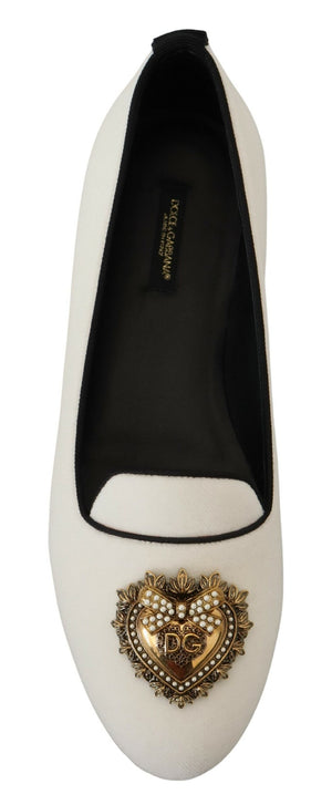 Dolce & Gabbana Weiß Samt Slip Ons Loafers Flats Schuhe