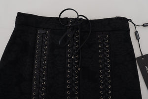 Dolce & Gabbana Schwarzer Brokat Mini-Bleistiftrock über dem Knie