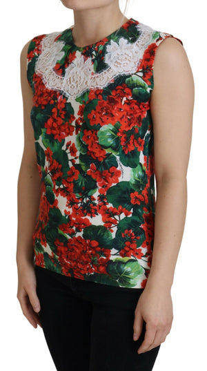 Dolce & Gabbana Weißes, geblümtes Wollwesten-Top mit Spitze