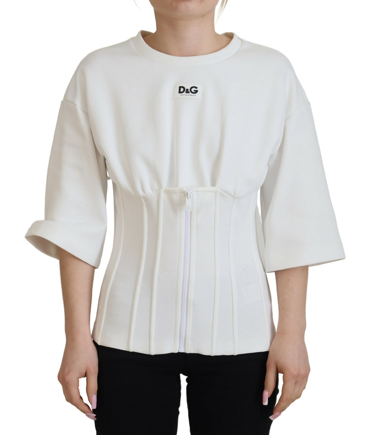 Dolce & Gabbana Weißes Korsett Stretch-Baumwoll-T-Shirt