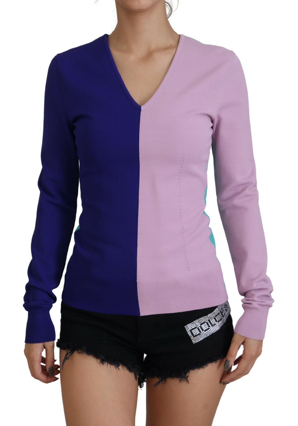 Dolce & Gabbana Multicolor Pullover mit V-Ausschnitt und langen Ärmeln aus Viskose