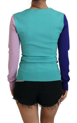 Dolce & Gabbana Multicolor Pullover mit V-Ausschnitt und langen Ärmeln aus Viskose
