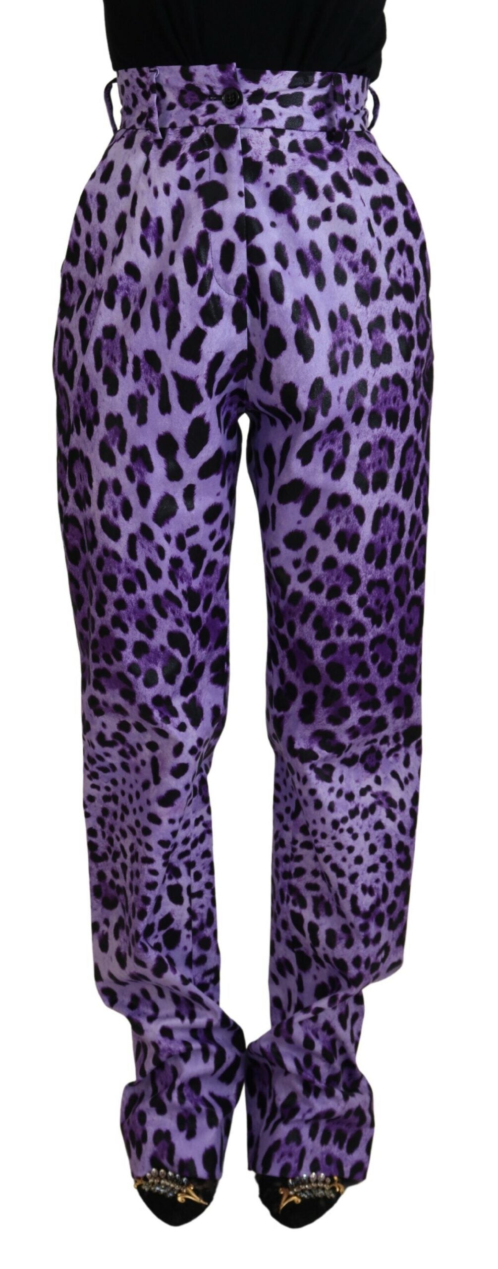 Dolce & Gabbana Lila Leopard Print Hose mit hoher Taille