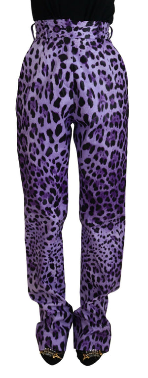 Dolce & Gabbana Lila Leopard Print Hose mit hoher Taille