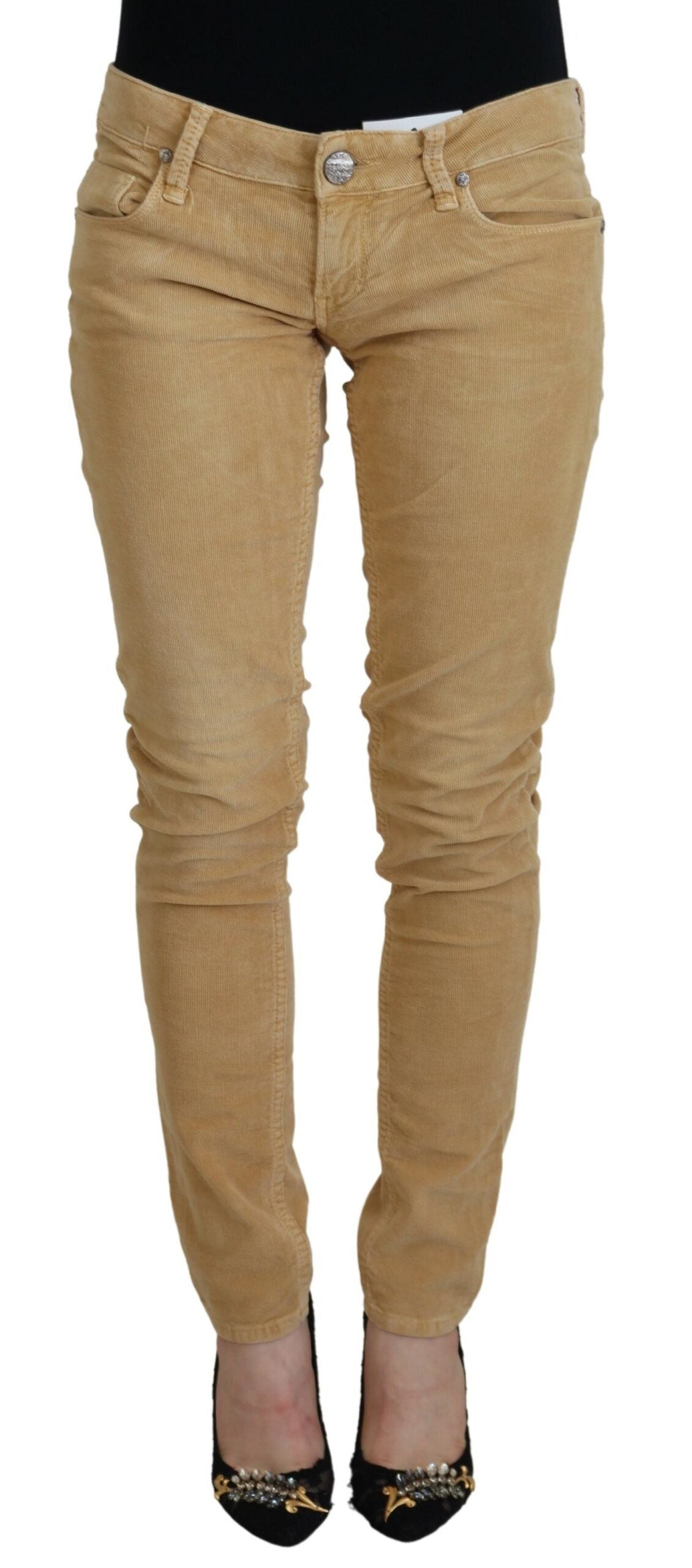 Acht Brauner Baumwollcord mit niedriger Taille für Frauen Casual Jeans