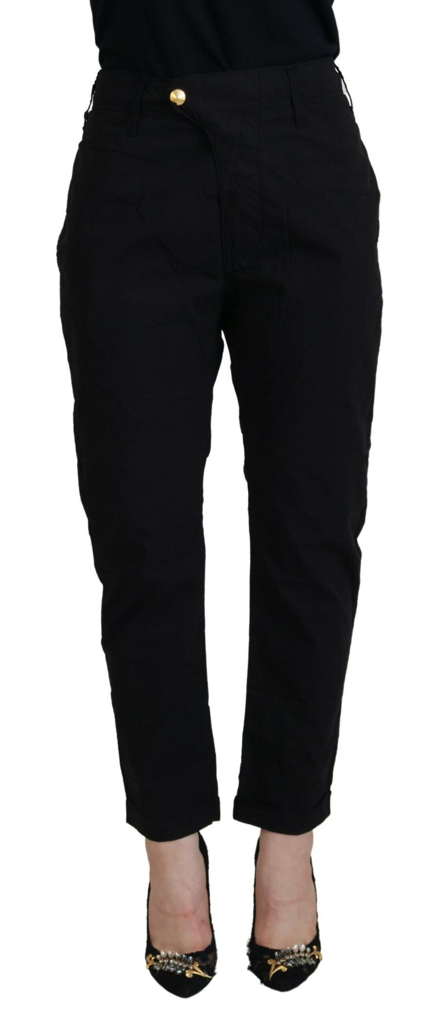 CYCLE Schwarze Baumwolle Baggy Hohe Taille Frauen Hosen