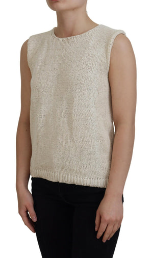 PINK MEMORIES Beigefarbenes ärmelloses Tank-Top aus Baumwollmischung mit Rundhalsausschnitt