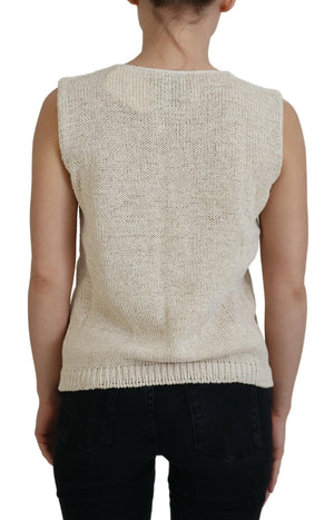 PINK MEMORIES Beigefarbenes ärmelloses Tank-Top aus Baumwollmischung mit Rundhalsausschnitt
