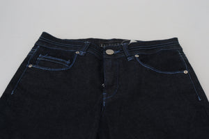 Acht Dunkelblaue Slim Fit Denim-Jeans mit niedriger Taille für Frauen