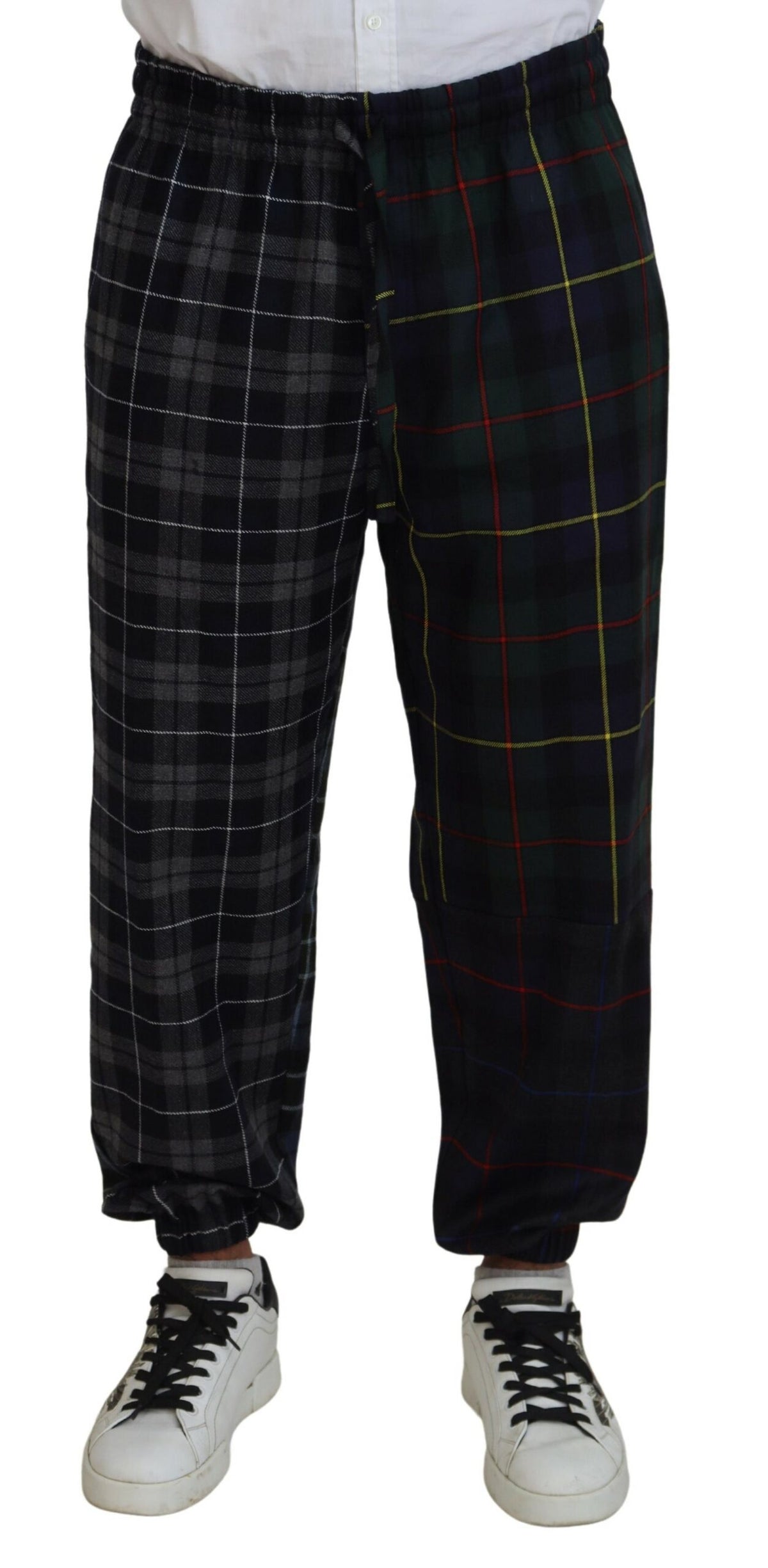 Dolce & Gabbana Multicolor karierte Wolle Herren Jogger Hose