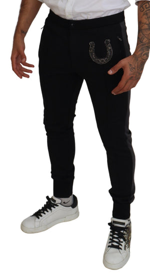 Dolce & Gabbana Schwarze Woll-Hufeisen-Jogger-Hose