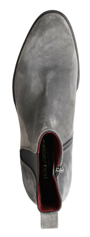 Dolce & Gabbana Graue Leder Herrenstiefel Schuhe