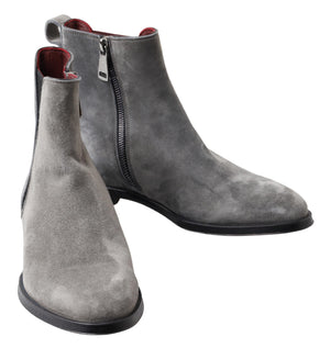 Dolce & Gabbana Graue Leder Herrenstiefel Schuhe