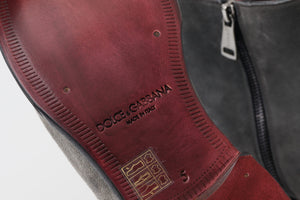 Dolce & Gabbana Graue Leder Herrenstiefel Schuhe