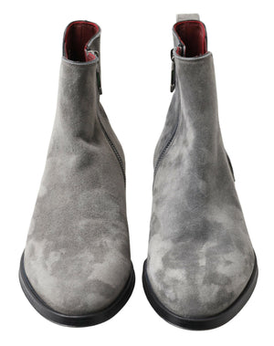 Dolce & Gabbana Graue Leder Herrenstiefel Schuhe