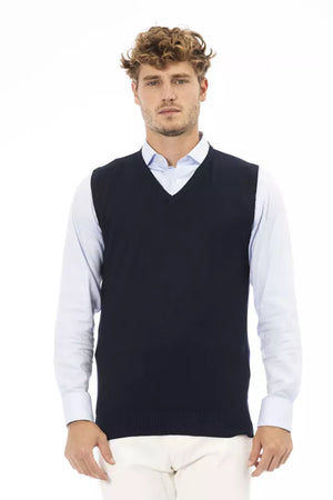 Alpha Studio Blauer Herren-Westen-Pullover aus Viskose mit V-Ausschnitt
