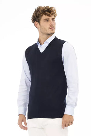 Alpha Studio Blauer Herren-Westen-Pullover aus Viskose mit V-Ausschnitt