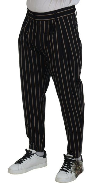 Dolce & Gabbana Schwarz-beige gestreifte Baumwoll-Stretch-Hose