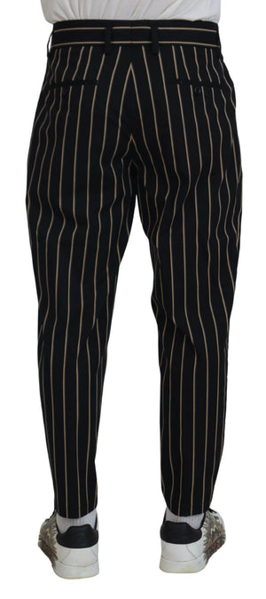 Dolce & Gabbana Schwarz-beige gestreifte Baumwoll-Stretch-Hose
