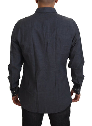 Dolce & Gabbana Blaues Baumwoll-Denim-Kristallbienenhemd