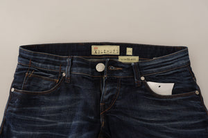 Acht Blaue Skinny Denim Jeans aus gewaschener Baumwolle mit niedriger Taille