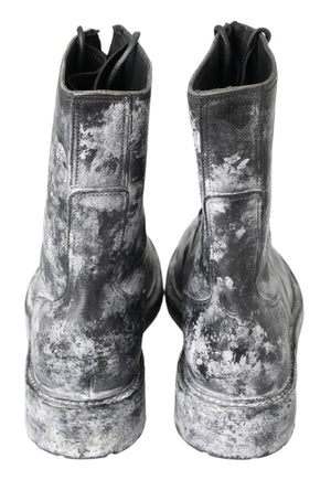 Dolce & Gabbana Schwarz Gray Leder Mid Calf Stiefel Schuhe