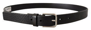 Dolce & Gabbana Schwarzes Kalbsleder Silberfarbenes Logo Metallschnalle Gürtel