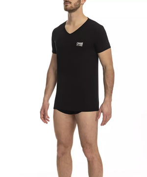 Cavalli Class Schwarzes Baumwoll-T-Shirt für Herren