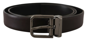 Dolce & Gabbana Dunkellila Leder Box Borchia Metallschnalle Gürtel
