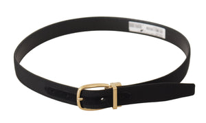 Dolce & Gabbana Schwarzer Canvas-Leder-Gürtel mit goldener Metallschnalle
