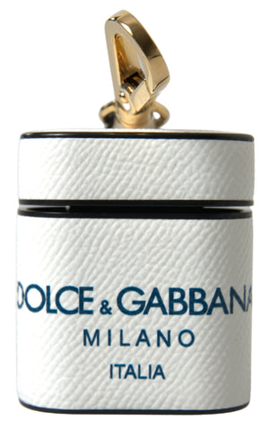 Dolce & Gabbana Weißes blaues Kalbsleder Logo Druck Riemen Airpods Fall