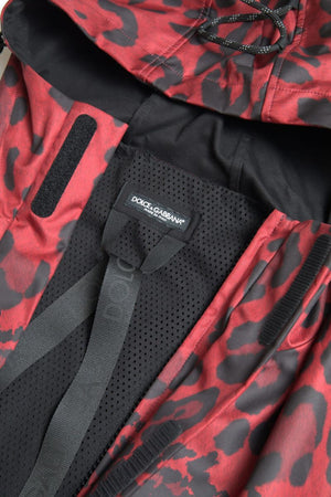 Dolce & Gabbana Roter Leopard Regenmantel mit Kapuze Jacke