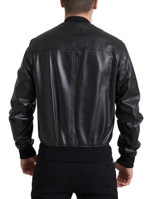 Dolce & Gabbana Schwarze Leder Bomberjacke mit Reißverschluss für Männer