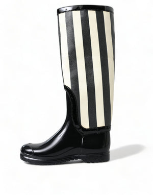 Dolce & Gabbana Schwarze kniehohe flache Gummistiefel Schuhe