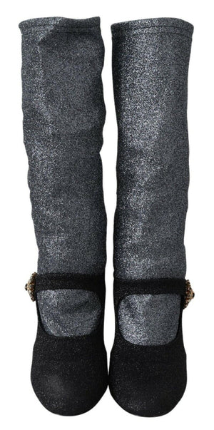 Dolce & Gabbana Schwarz Kristall Mary Janes Booties Schuhe