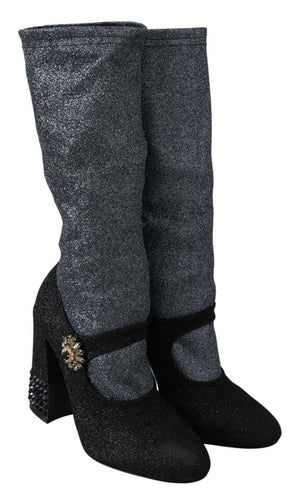 Dolce & Gabbana Schwarz Kristall Mary Janes Booties Schuhe