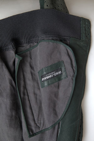 Dolce & Gabbana Grüne Bomberjacke aus Leder mit Perforation
