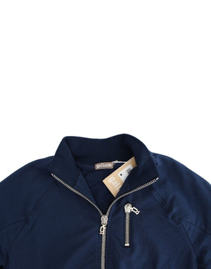 John Galliano Blaue Strickjacke aus Baumwolle mit Reißverschluss