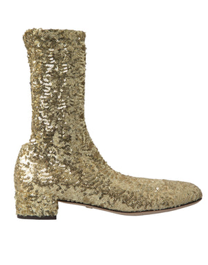 Dolce & Gabbana Kurze Stiefel mit goldenen Pailletten und Stretch-Anteil