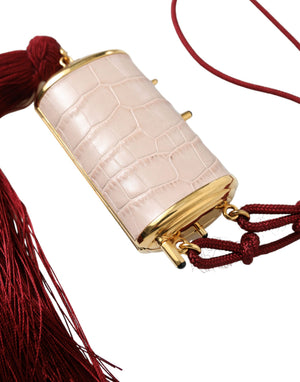 Dolce & Gabbana Rosa Exotisches Leder Mini-Spiegel Quaste Makeup Tasche