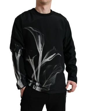 Dolce & Gabbana Schwarzer Pullover mit Blumendruck und Rundhalsausschnitt