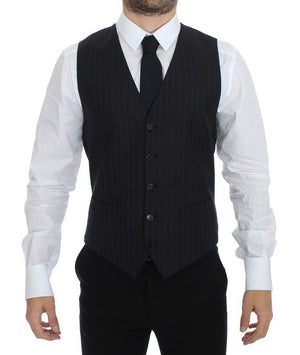 Dolce & Gabbana Schwarz gestreiftes Woll-Seiden-Kleid Weste Gilet