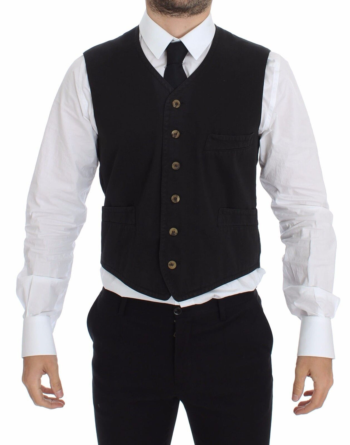 Dolce & Gabbana Schwarzes Baumwoll-Viskose-Kleid Weste Blazer