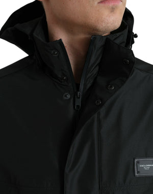 Dolce & Gabbana Schwarze Polyester-Logo-Plakette Kapuzenjacke