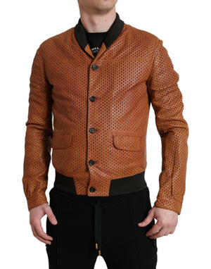Dolce & Gabbana Braune Lammfelllederjacke mit Perforation
