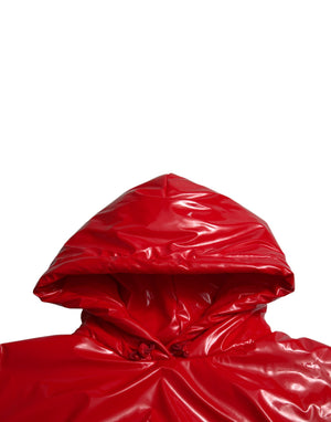 Dolce & Gabbana Glänzend rote Kurzmantel-Jacke mit Kapuze