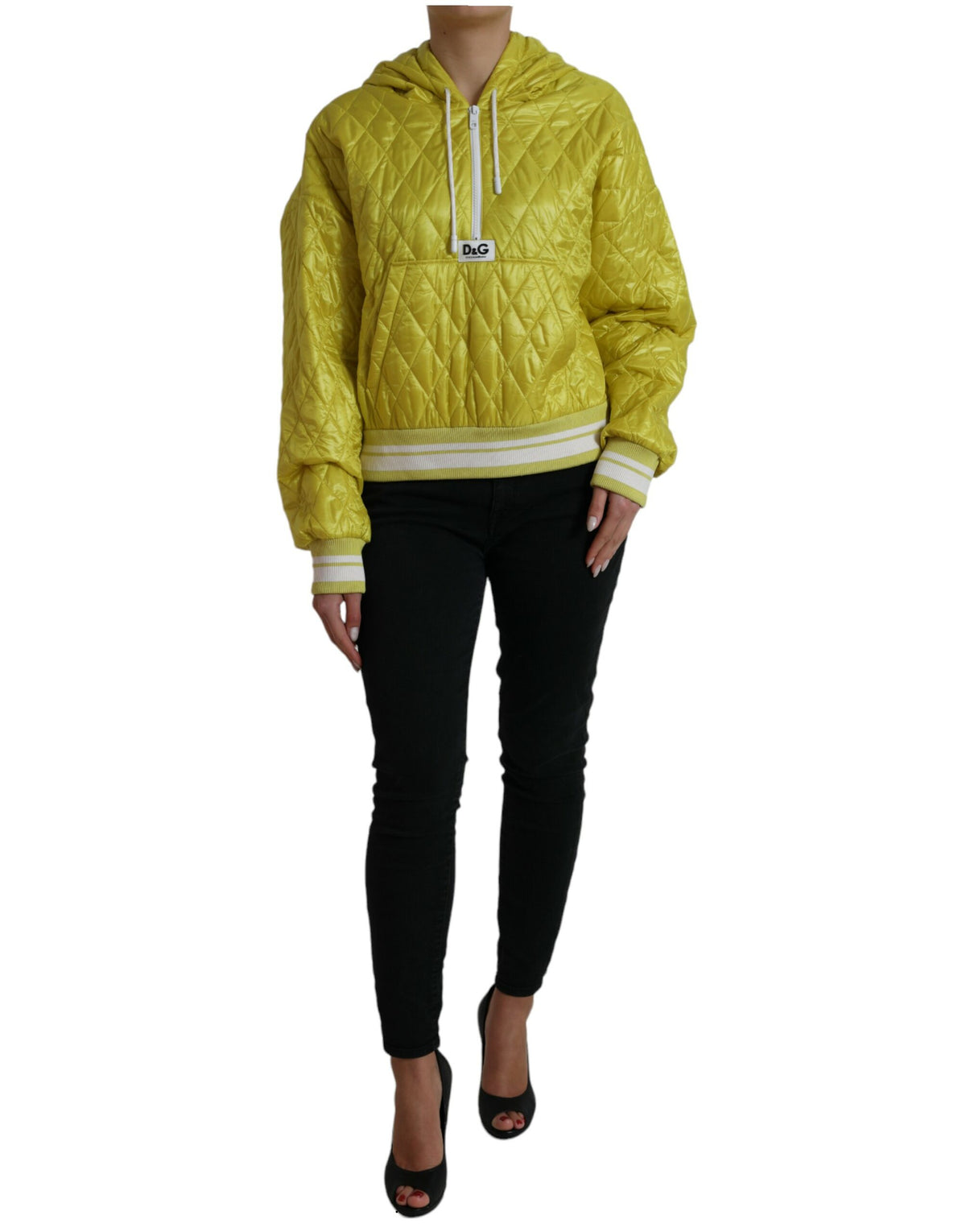 Dolce & Gabbana Gelbe Nylon Steppjacke mit Kapuze und Pullover